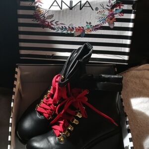 Anna Women's Lace-Up Boots in Black and Red